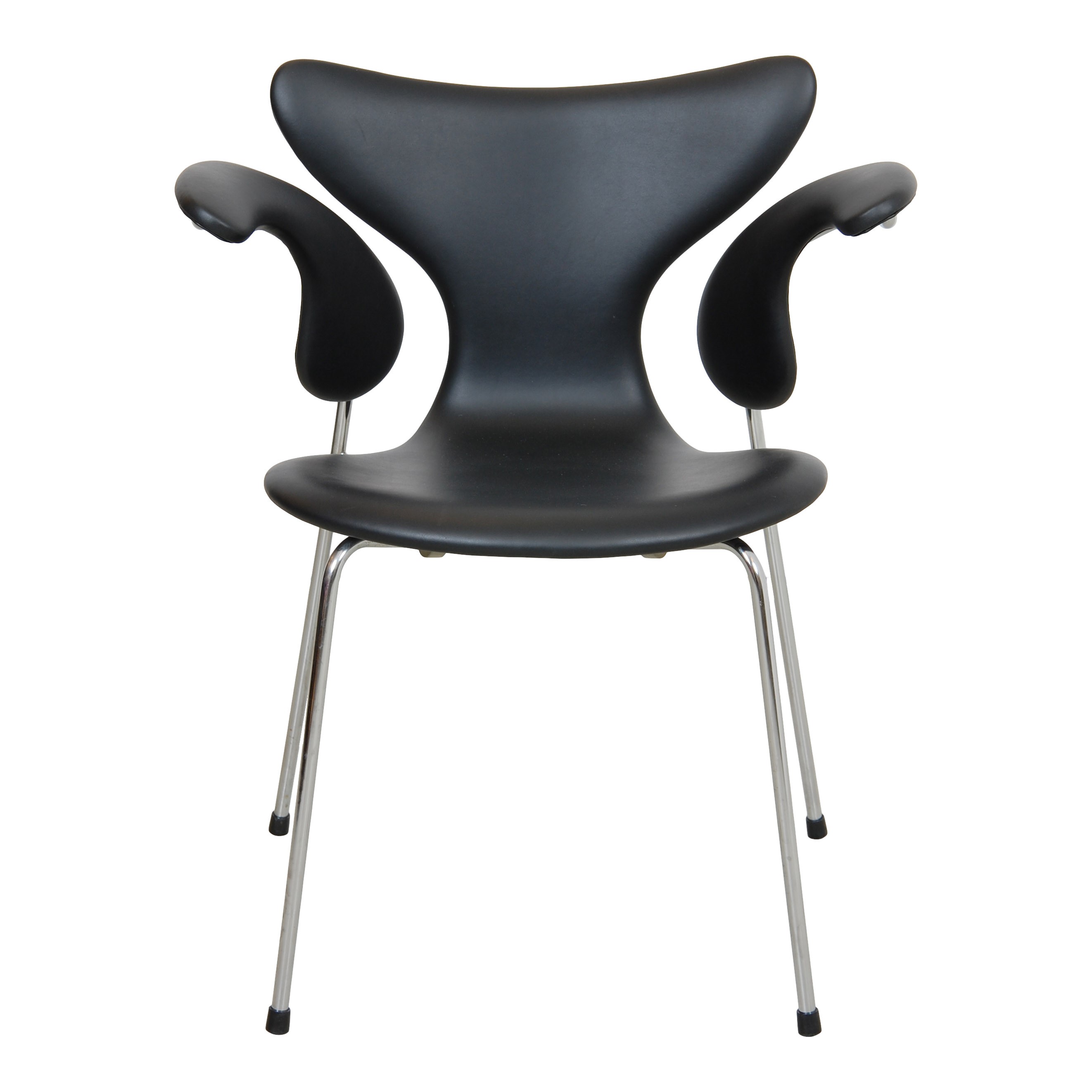 Arne Jacobsen M gen armstol 3208 nypolstret i sort anilin l der